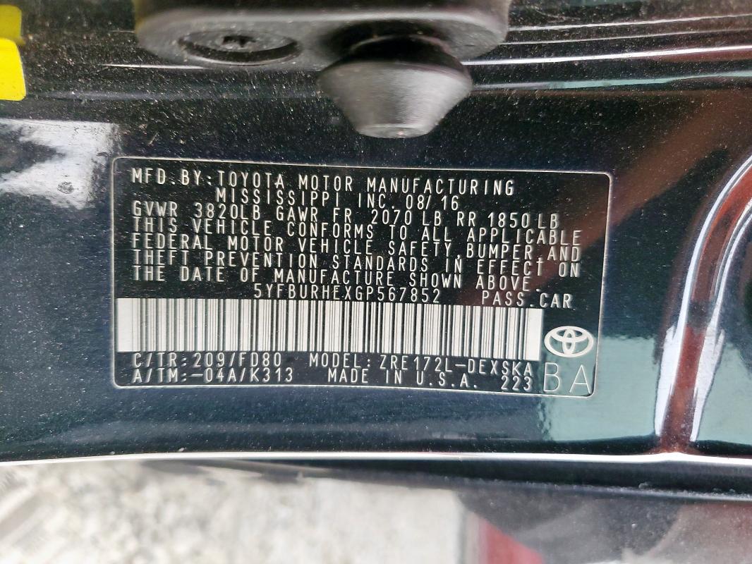 2016 TOYOTA COROLLA L - 5YFBURHEXGP567852