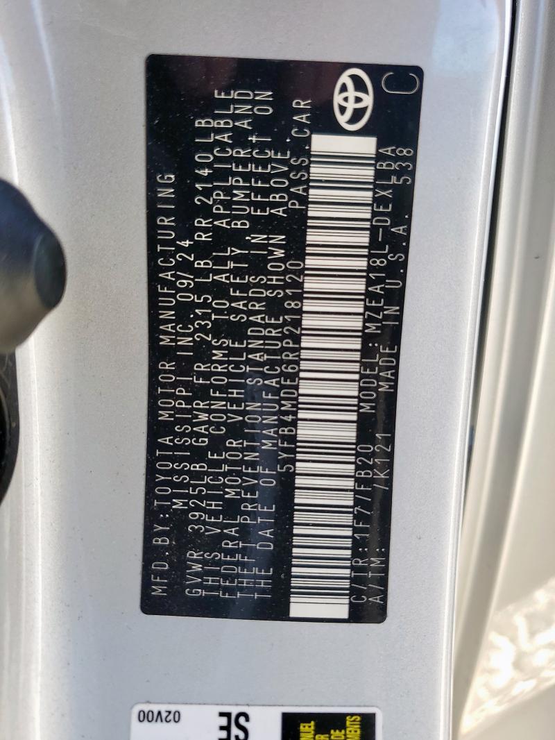 2024 TOYOTA COROLLA LE - 5YFB4MDE6RP218120