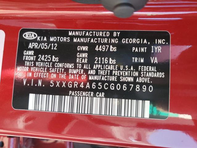 5XXGR4A65CG067890 2012 KIA OPTIMA