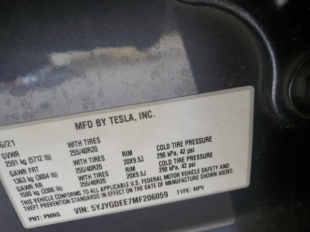 2021 TESLA MODEL Y 5YJYGDEE7MF206059