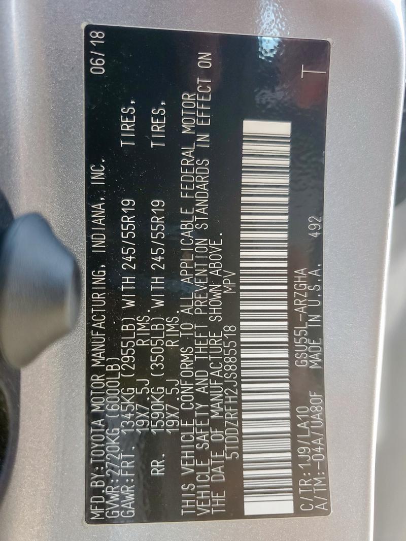 2018 TOYOTA HIGHLANDER LIMITED - 5TDDZRFH2JS885518