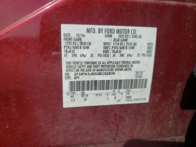 2016 FORD EDGE SEL 2FMPK3J83GBC62839