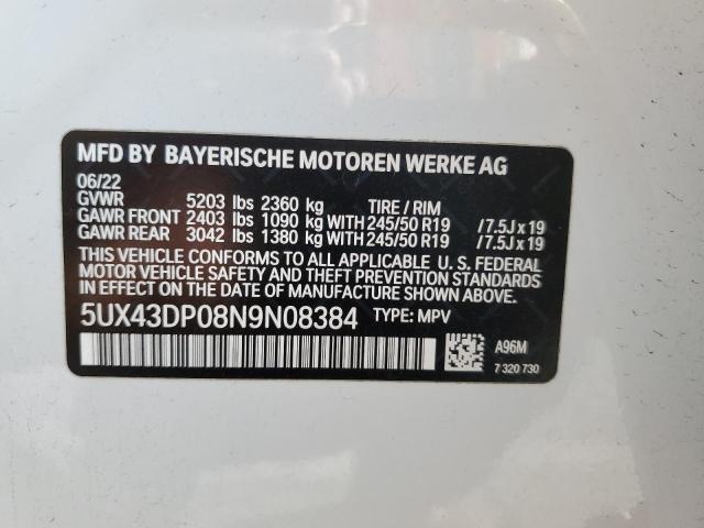 2022 BMW X3 SDRIVE3 5UX43DP08N9N08384