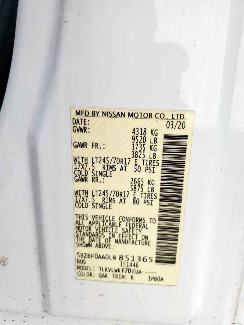 2020 NISSAN NV 3500 5BZBF0AA0LN851365