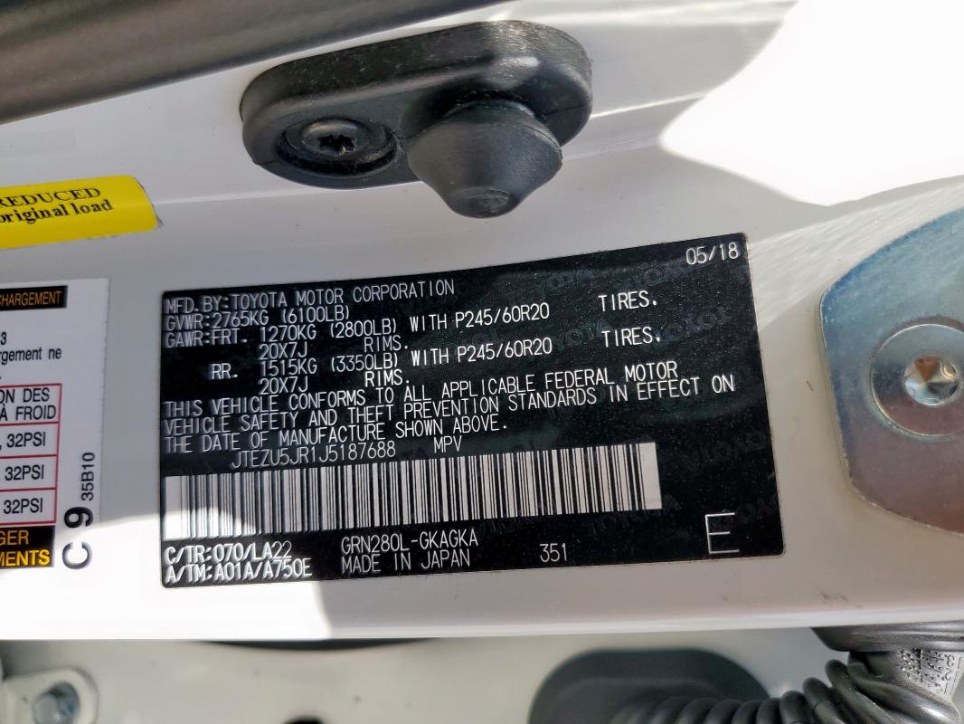 2018 TOYOTA 4RUNNER SR JTEZU5JR1J5187688