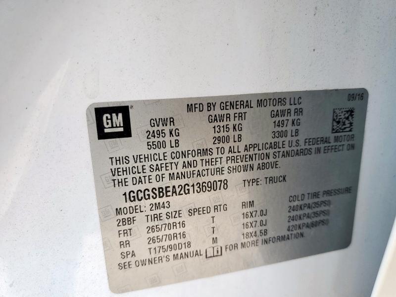 2016 CHEVROLET COLORADO 1GCGSBEA2G1369078