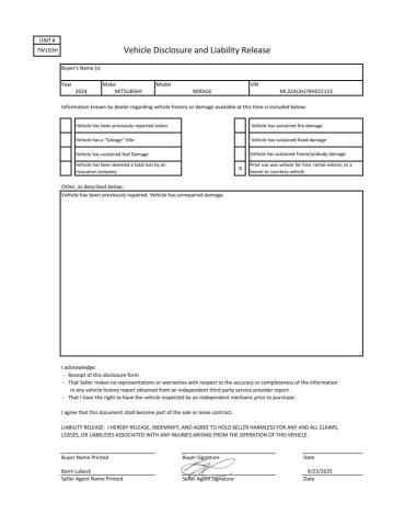 2024 MITSUBISHI MIRAGE ES ML32AUHJ7RH022153