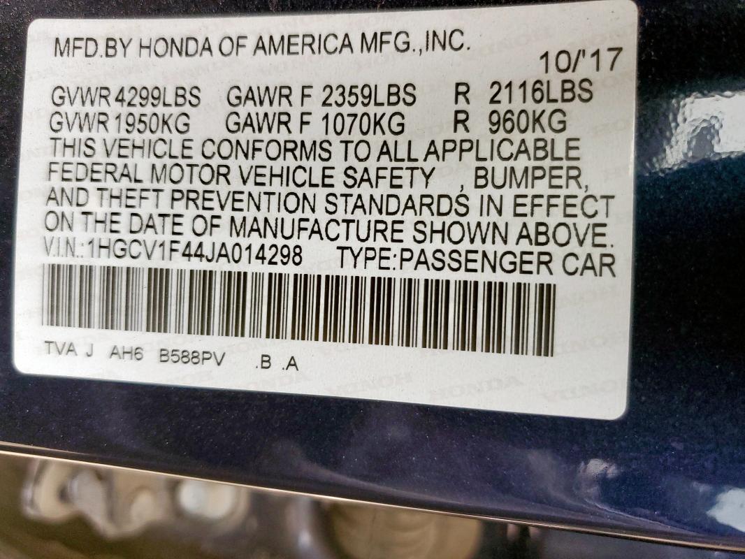 2018 HONDA ACCORD EX - 1HGCV1F44JA014298