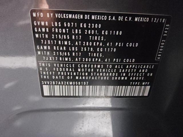 2019 VOLKSWAGEN TIGUAN SE 3VV2B7AX2KM058197