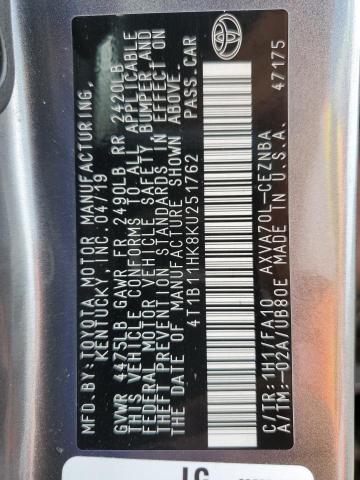 2019 TOYOTA CAMRY L 4T1B11HK8KU251762