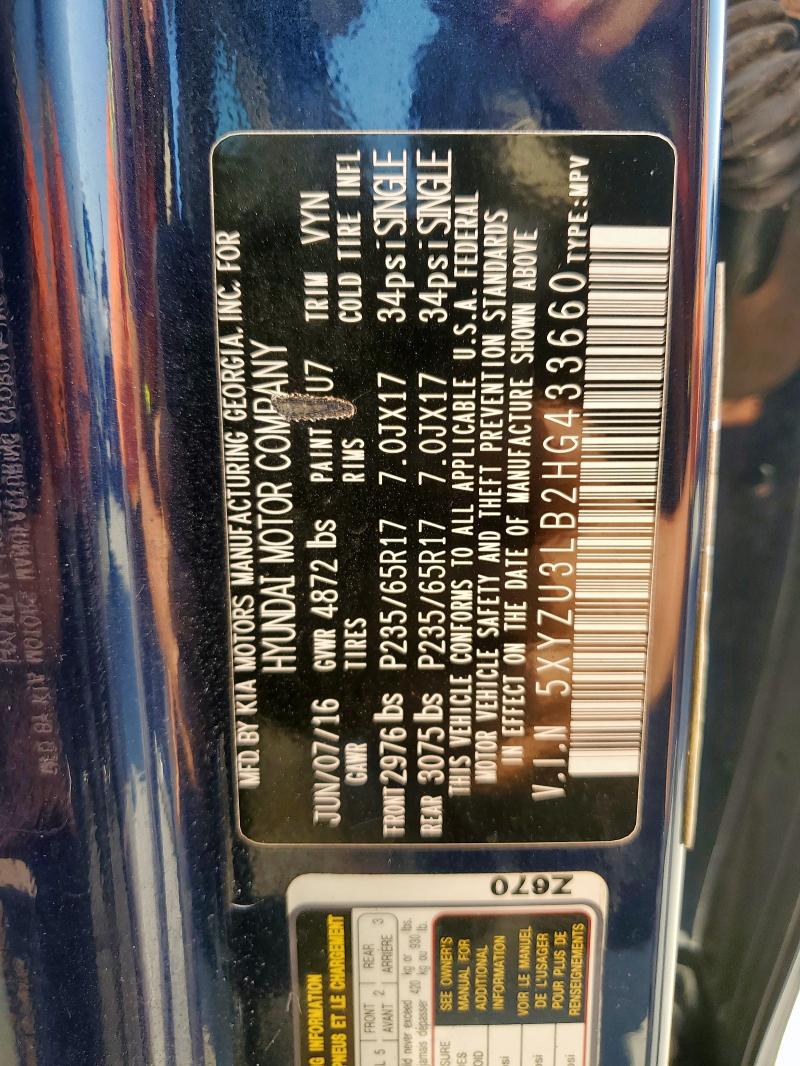 2017 HYUNDAI SANTA FE S 5XYZU3LB2HG433660