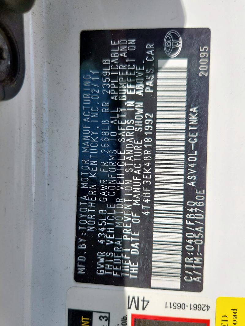 2011 TOYOTA CAMRY BASE - 4T4BF3EK4BR181992