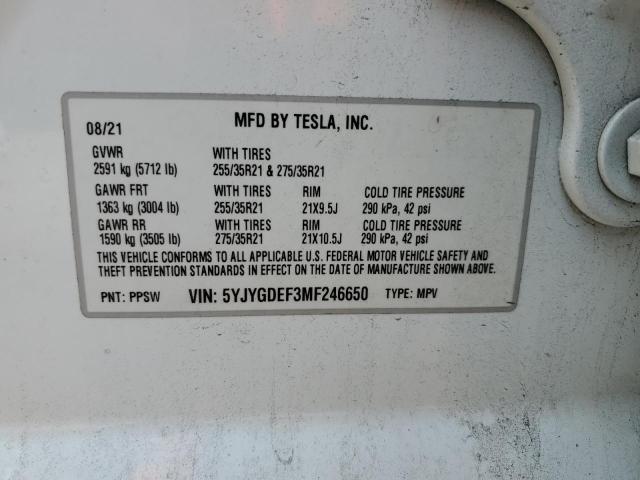 2021 TESLA MODEL Y - 5YJYGDEF3MF246650