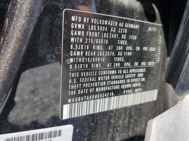 2017 VOLKSWAGEN TIGUAN S WVGBV7AX5HK024210