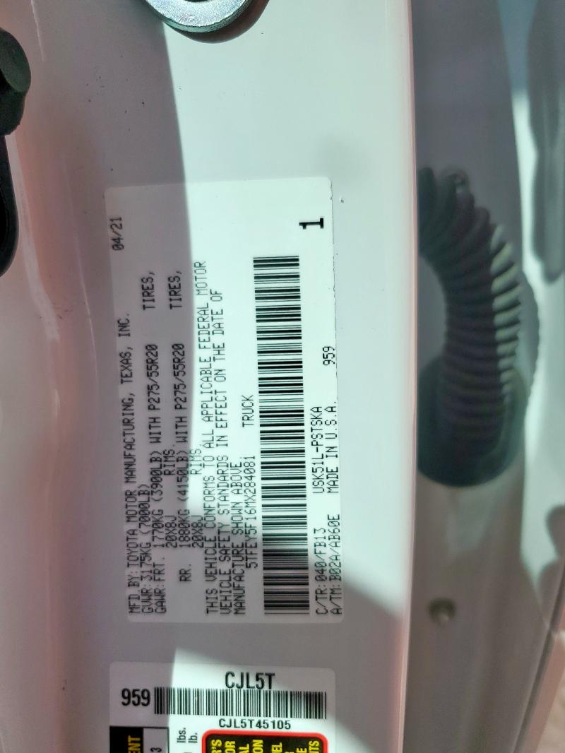 2021 TOYOTA TUNDRA CREWMAX SR5 5TFEY5F16MX284081