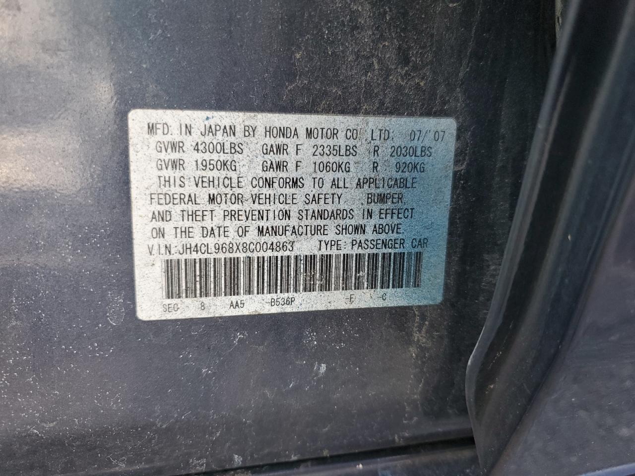 Lot #3239328130 2008 ACURA TSX