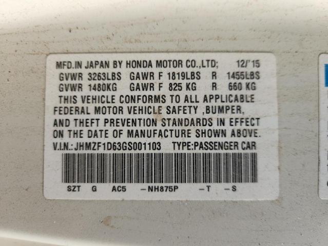 2016 HONDA CR-Z EX JHMZF1D63GS001103