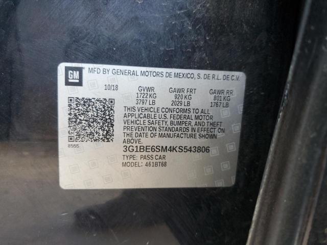 2019 CHEVROLET CRUZE LT 3G1BE6SM4KS543806