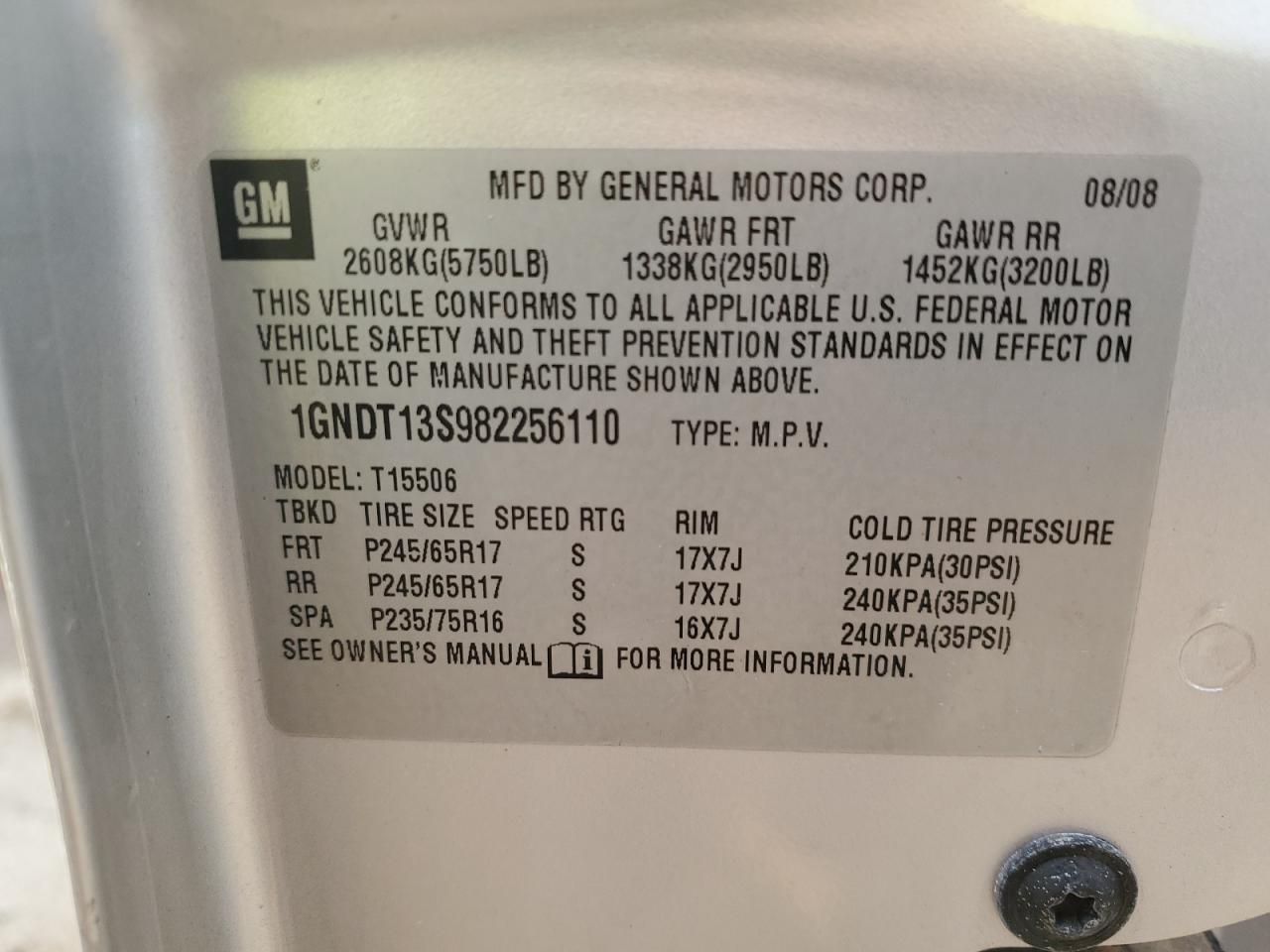 Lot #3283337951 2008 CHEVROLET TRAILBLAZE