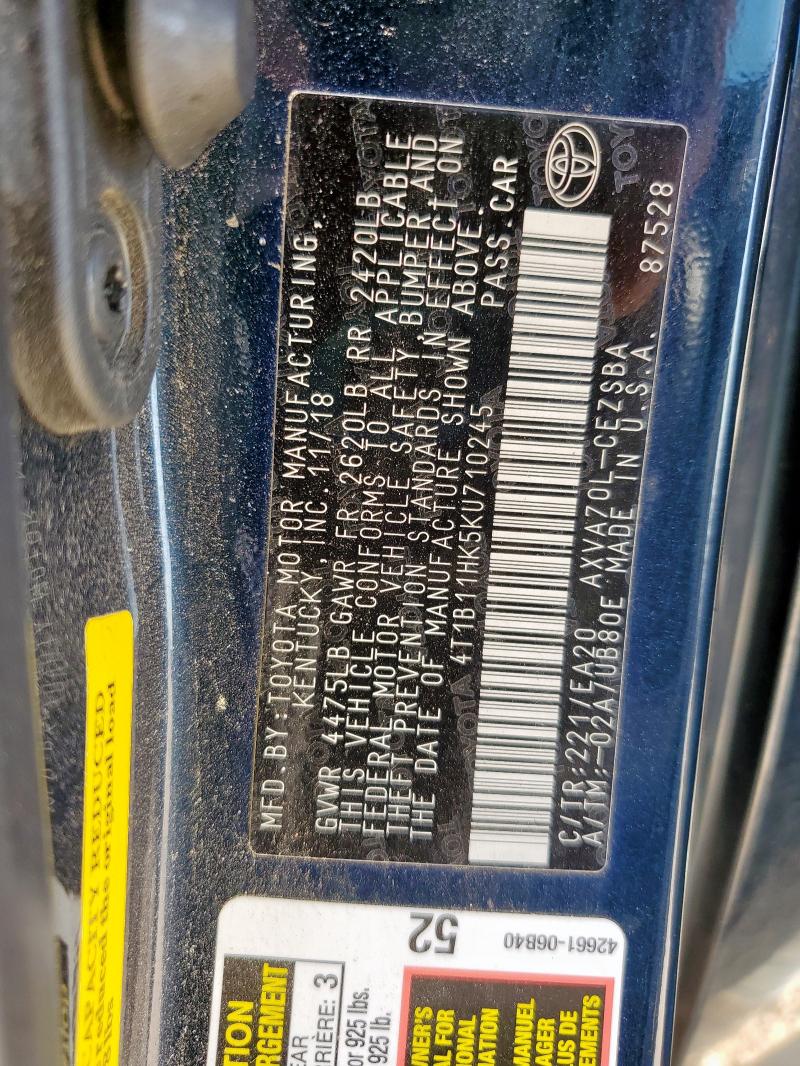 2019 TOYOTA CAMRY L 4T1B11HK5KU710245