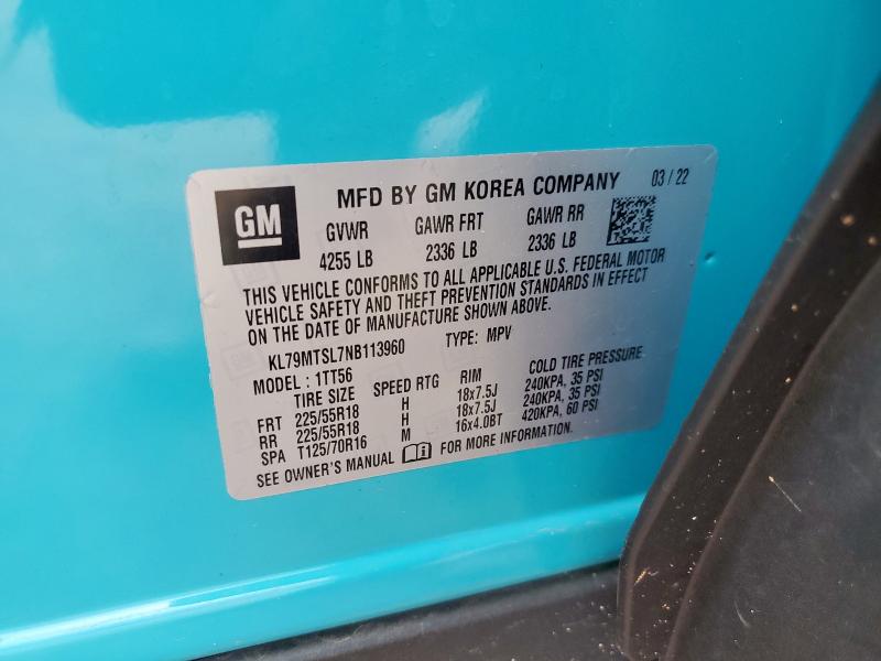 2022 CHEVROLET TRAILBLAZE KL79MTSL7NB113960