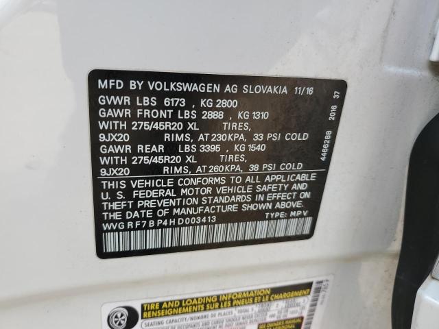2017 VOLKSWAGEN TOUAREG WO WVGRF7BP4HD003413
