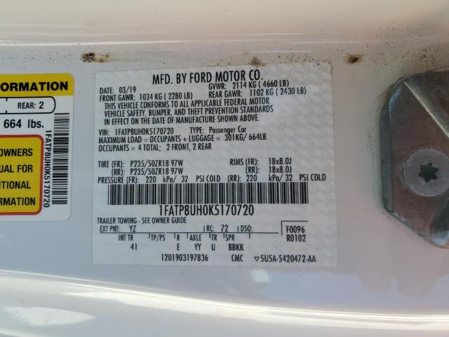 2019 FORD MUSTANG - 1FATP8UH0K5170720