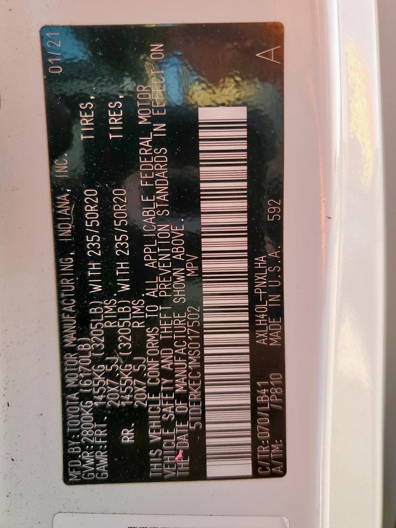 2021 TOYOTA SIENNA LIM 5TDERKEC1MS017502