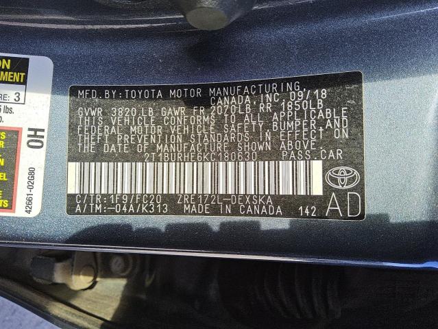 2019 TOYOTA COROLLA L 2T1BURHE6KC180630