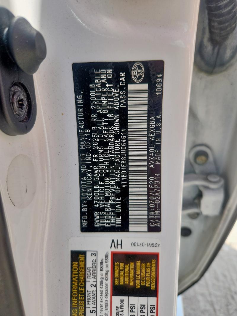 2018 TOYOTA AVALON HYBRID 4T1BD1EB8JU064614