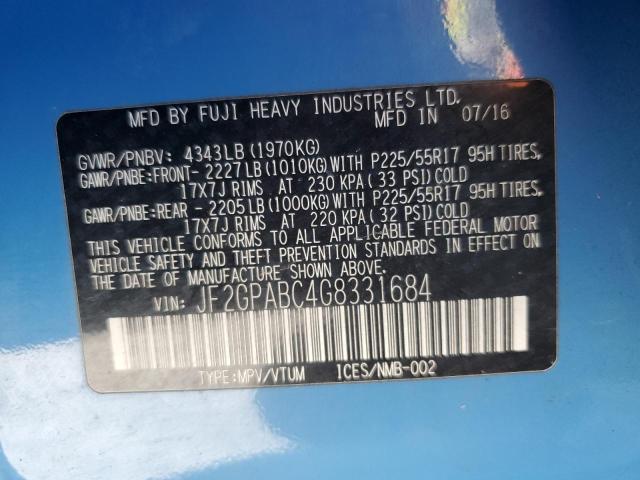 2016 SUBARU CROSSTREK PREMIUM JF2GPABC4G8331684