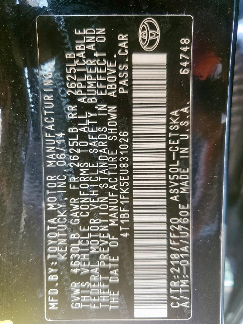 2014 TOYOTA CAMRY L - 4T1BF1FK5EU831026