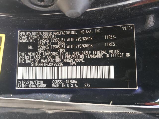 2018 TOYOTA HIGHLANDER LE 5TDBZRFH4JS498296