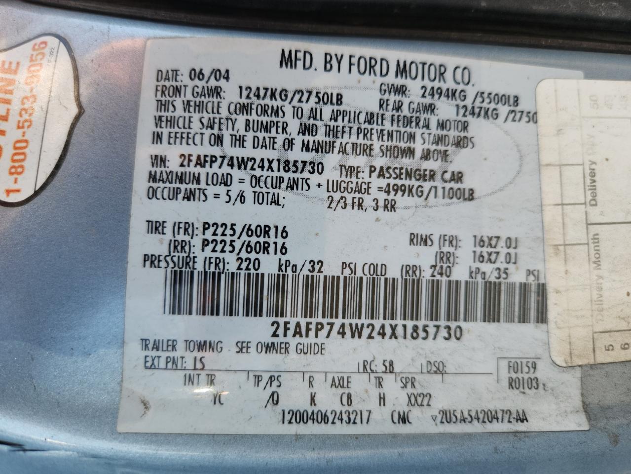 Lot #3287577328 2004 FORD CROWN VICTORIA LX