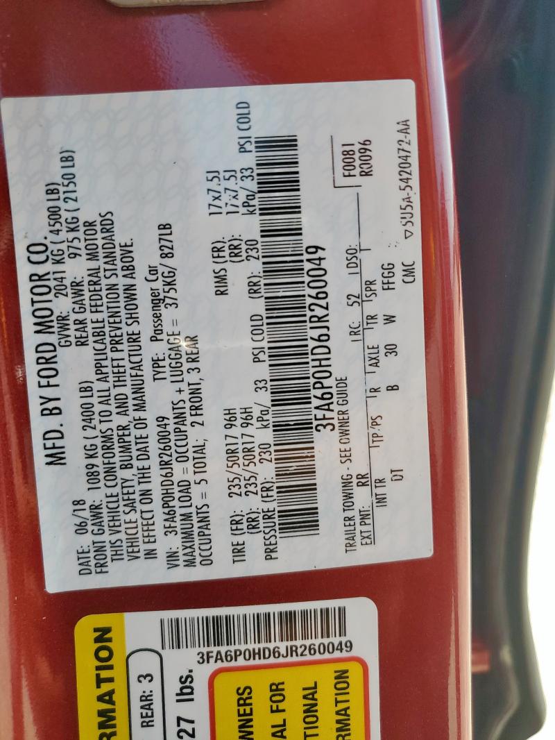 2018 FORD FUSION SE 3FA6P0HD6JR260049