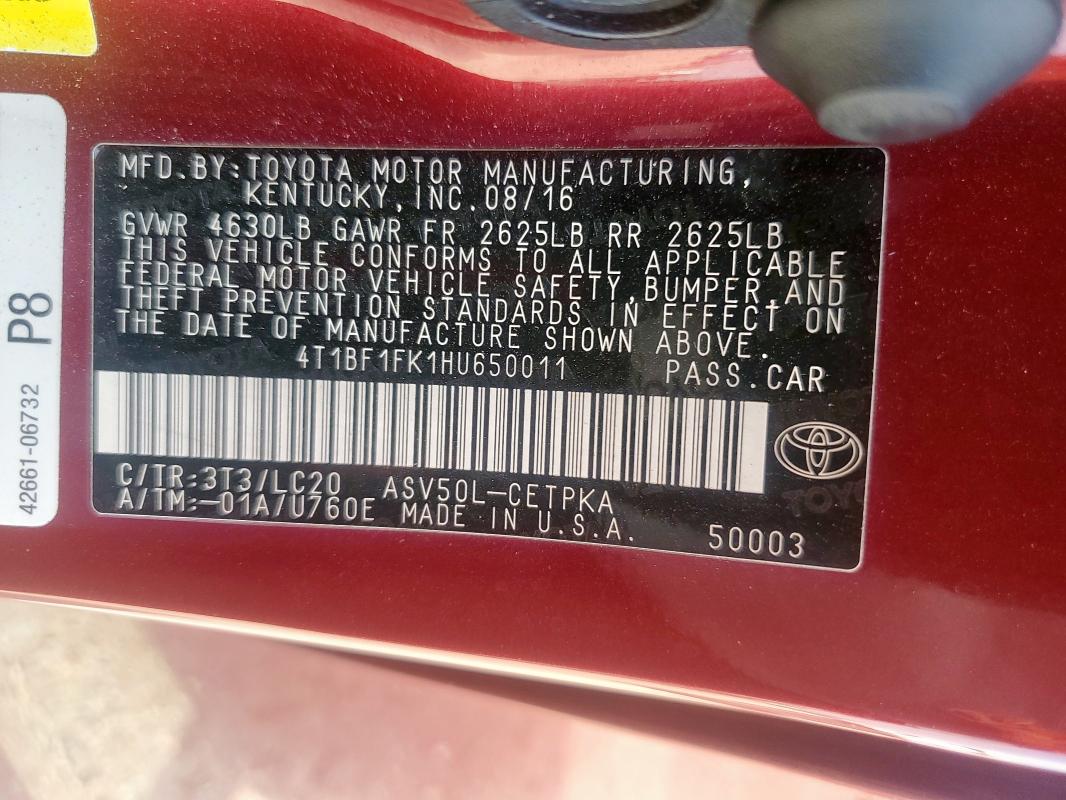 2017 TOYOTA CAMRY LE 4T1BF1FK1HU650011