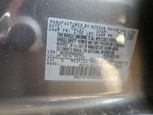 2017 NISSAN VERSA S 3N1CN7APXHK434422