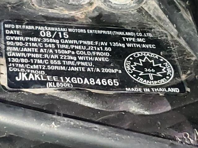 2016 KAWASAKI KL650 E JKAKLEE1XGDA84665