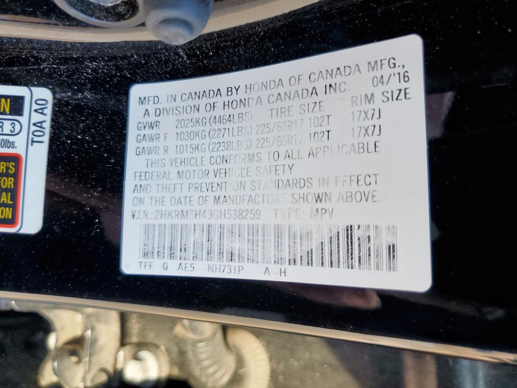 2016 HONDA CR-V SE 2HKRM3H49GH538259