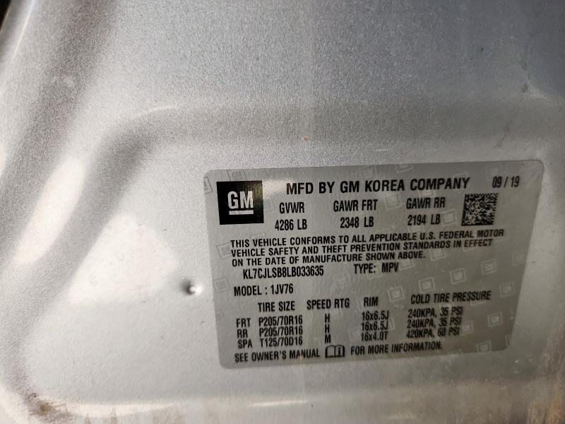 2020 CHEVROLET TRAX 1LT KL7CJLSB8LB033635