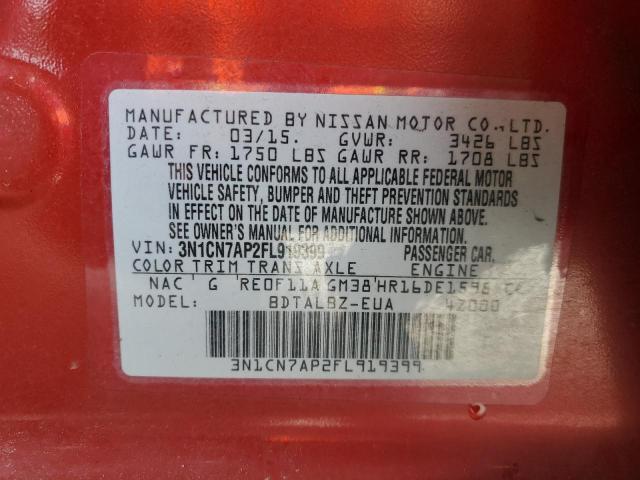 2015 NISSAN VERSA S 3N1CN7AP2FL919399