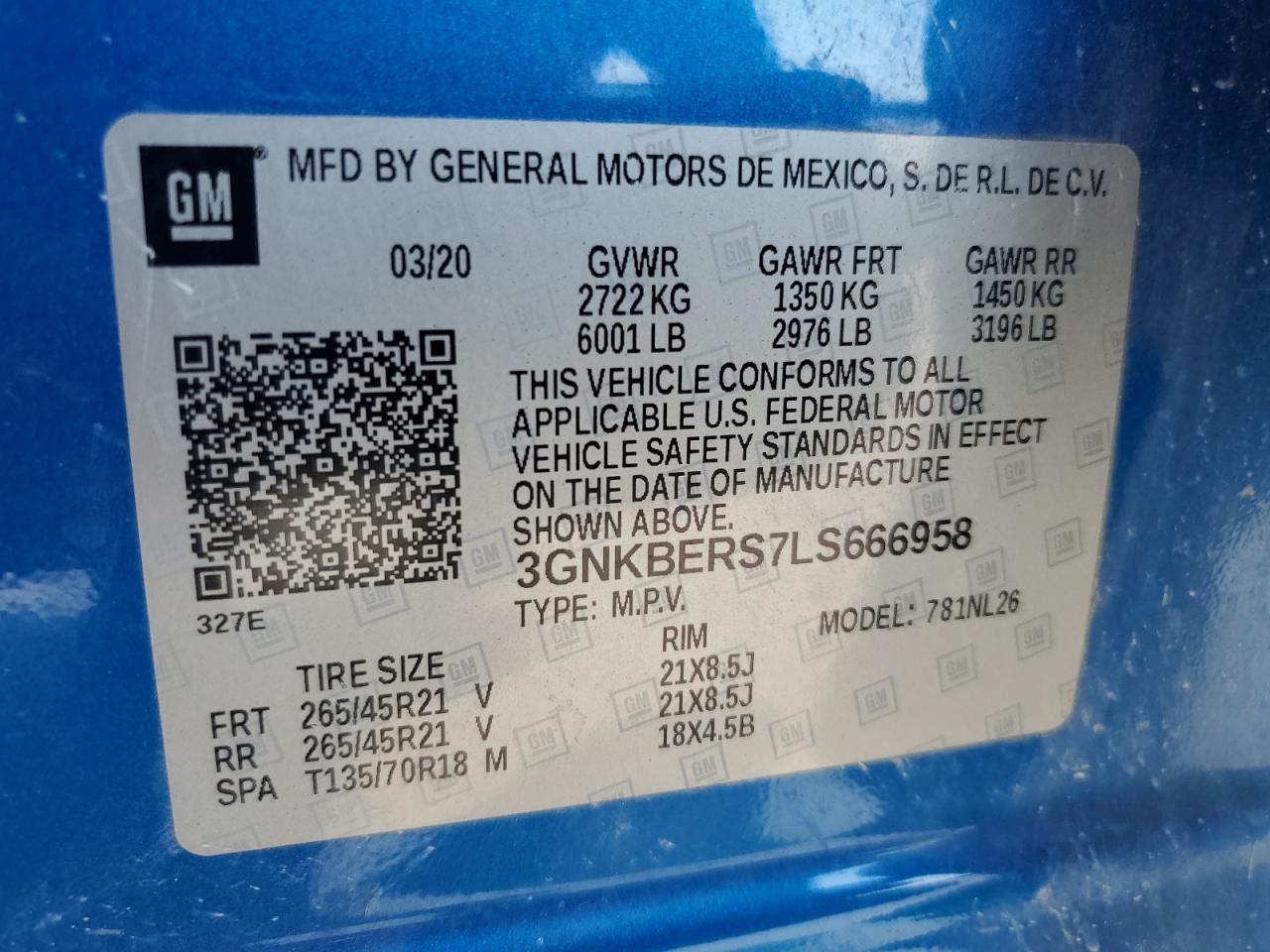 Lot #3308367308 2020 CHEVROLET BLAZER RS