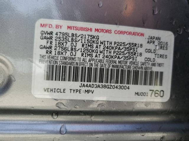 2016 MITSUBISHI OUTLANDER JA4AD3A38GZ043004