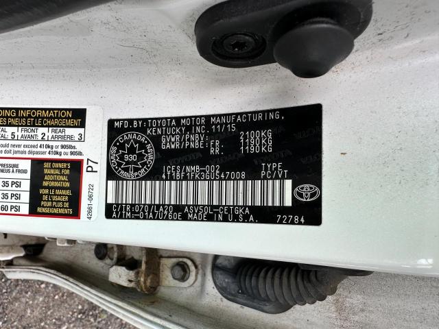2016 TOYOTA CAMRY LE 4T1BF1FK3GU547008