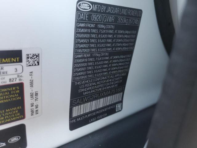 2021 LAND ROVER RANGE ROVE SALWS2RUXMA751881