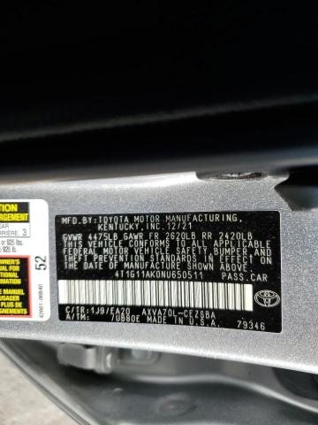 2022 TOYOTA CAMRY SE 4T1G11AK0NU650511