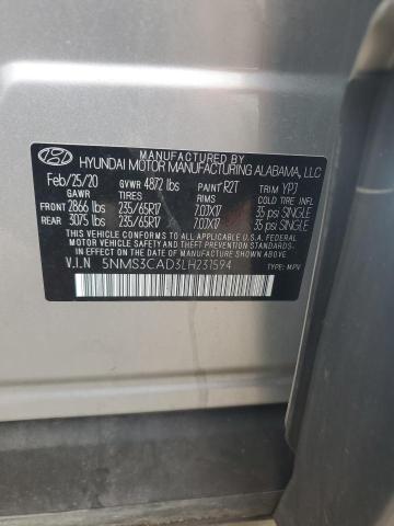 2020 HYUNDAI SANTA FE SEL 5NMS3CAD3LH231594