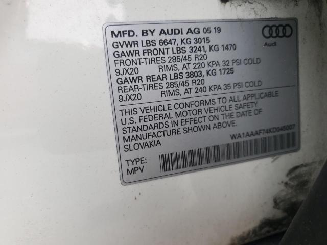2019 AUDI Q7 PREMIUM WA1AAAF74KD045007