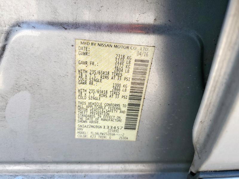 2016 NISSAN MURANO S 5N1AZ2MG9GN133457