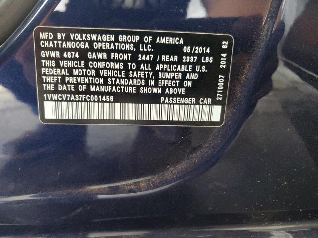 2015 VOLKSWAGEN PASSAT SEL 1VWCV7A37FC001456